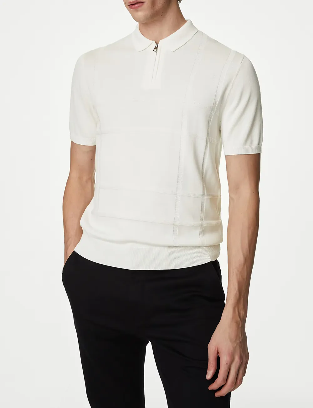 Cotton Modal Zip Up Knitted Polo Shirt