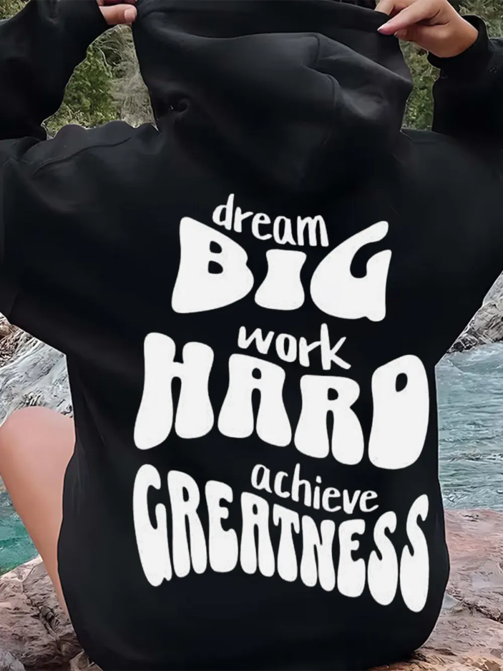 Drame Big Work Hard Achieve Greatness Pattern Printed Hoodie