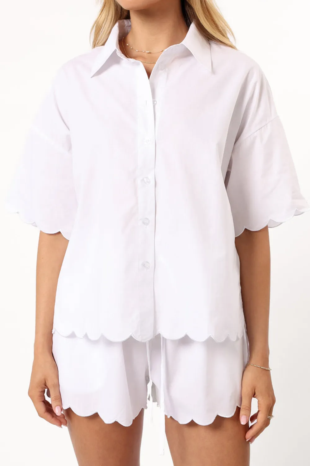 KATY SHORT SLEEVE BUTTON UP - WHITE