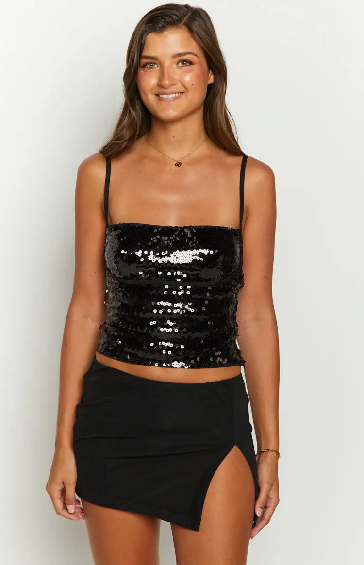 Stellar Black Sequin Low Back Top