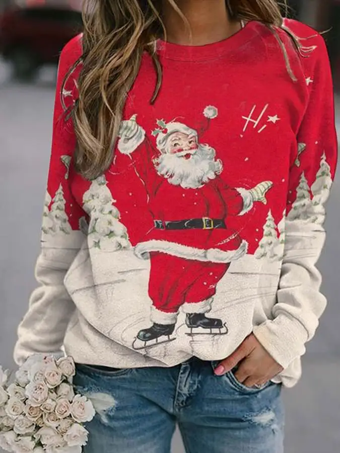 Women's Christmas Print Long Sleeve Sweatshirt