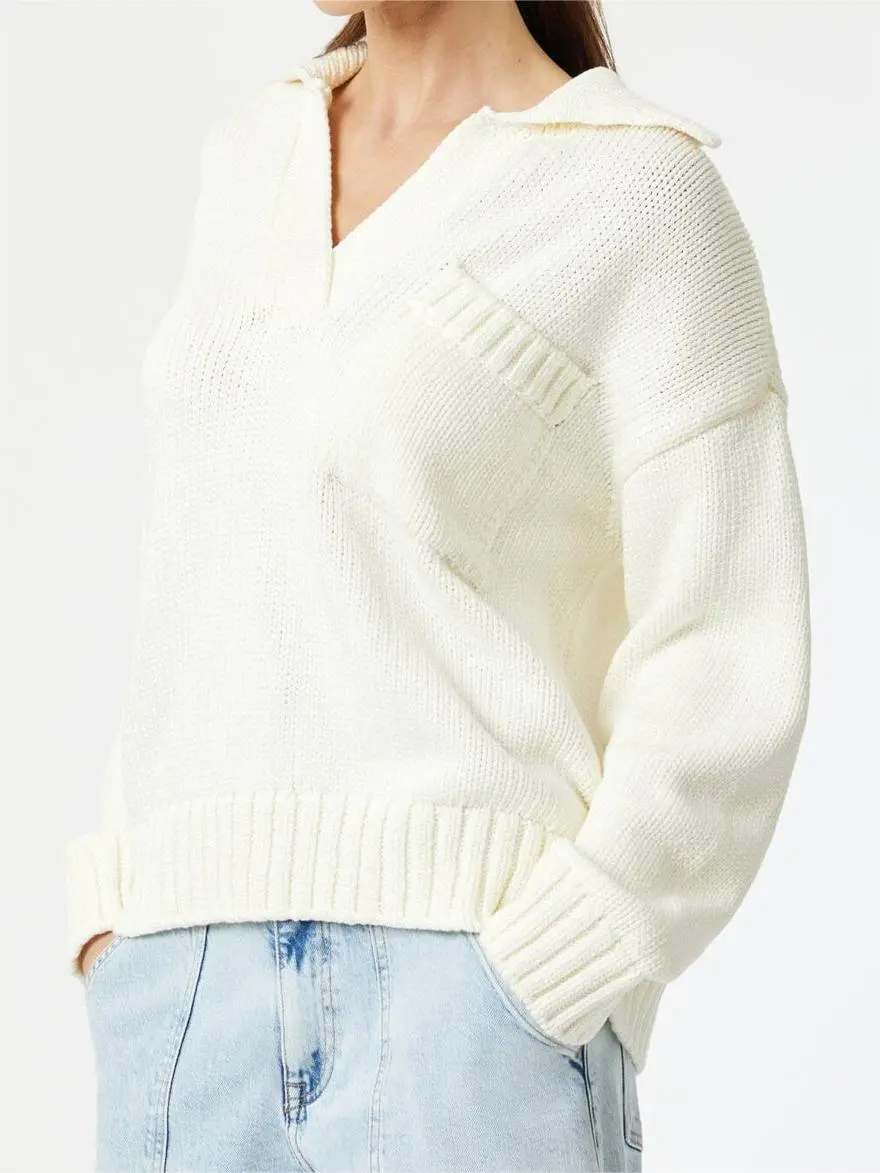 Casual White Polo Sweater