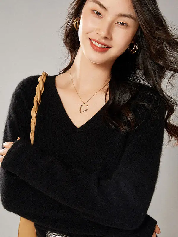 Simple 6 Colors V-Neck Long Sleeves Wool Knitting Sweater