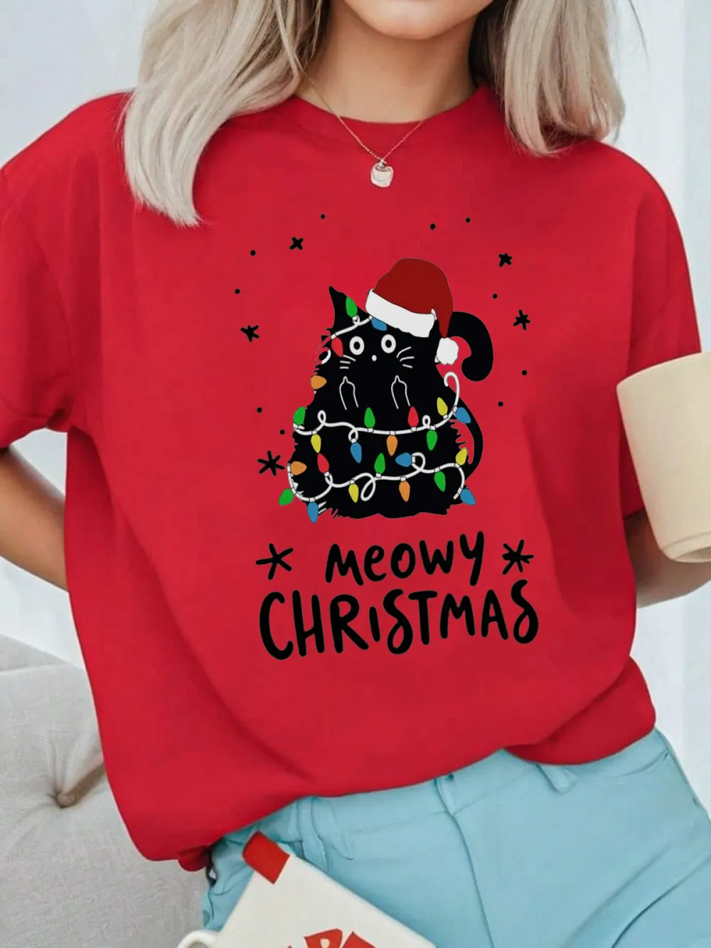 Kitty Santa Lady T-shirt