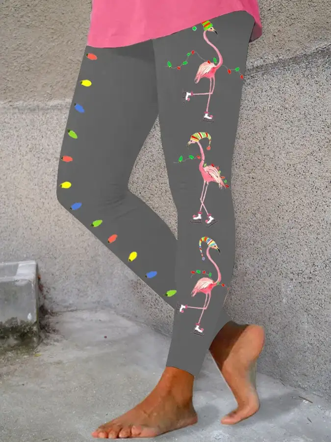 Women's Christmas Lights Flamingo Print Leggings