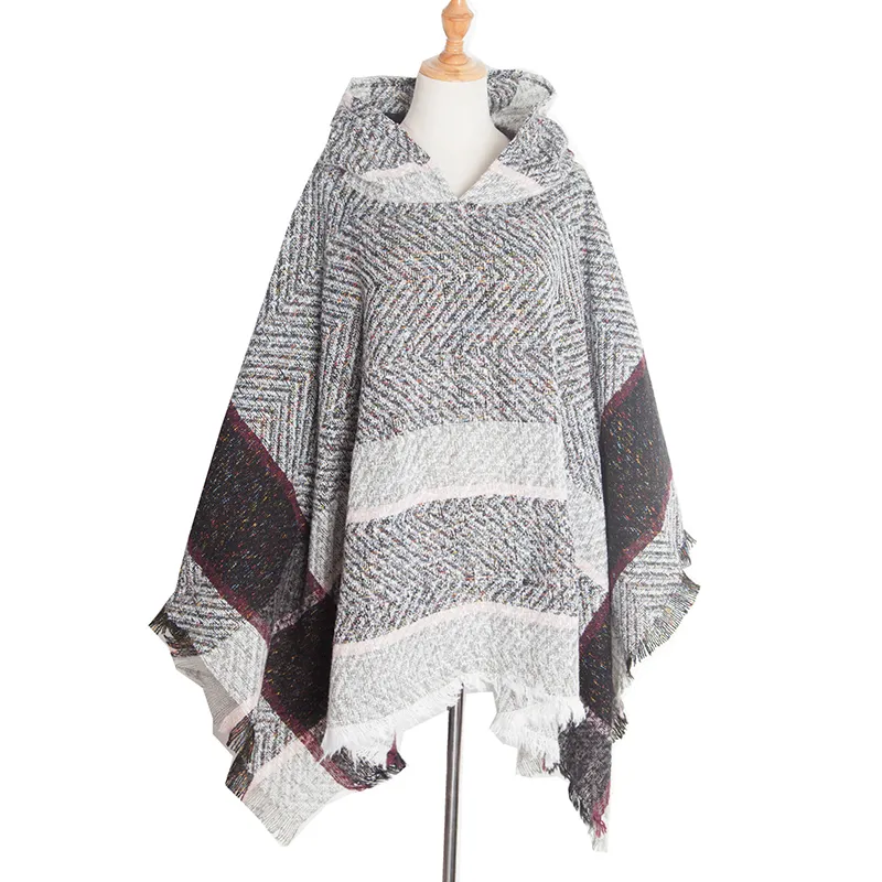 Vintage Herringbone Hooded Pullover Shawl