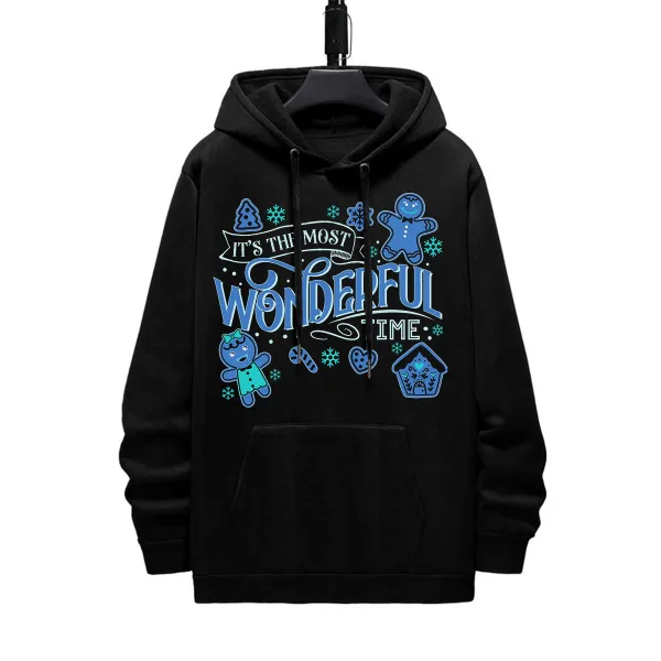 ITS THE MOST WONDERFUL TIME CHRISTMAS PATTERN PRINTED HOODIE