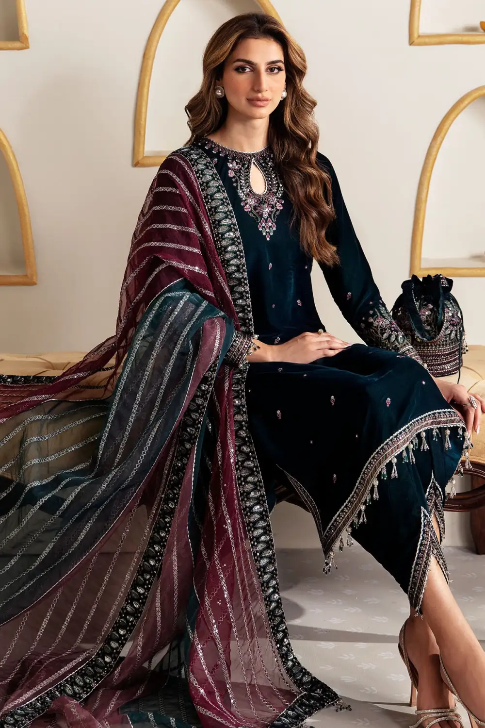 Embroidered Velvet Formal Sets