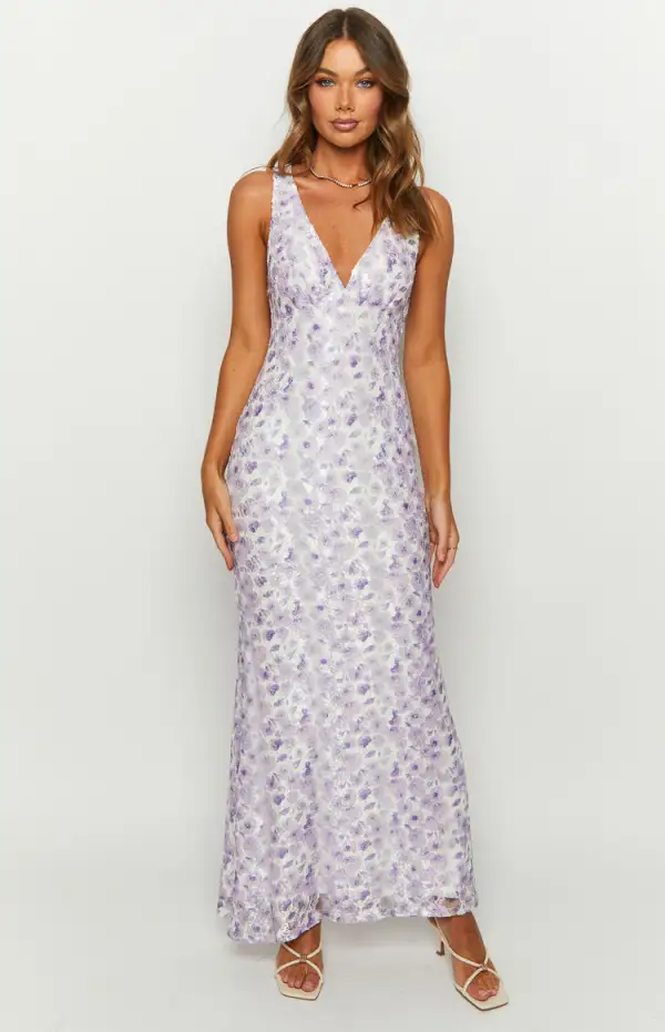 Farida Purple Lace Maxi Dress