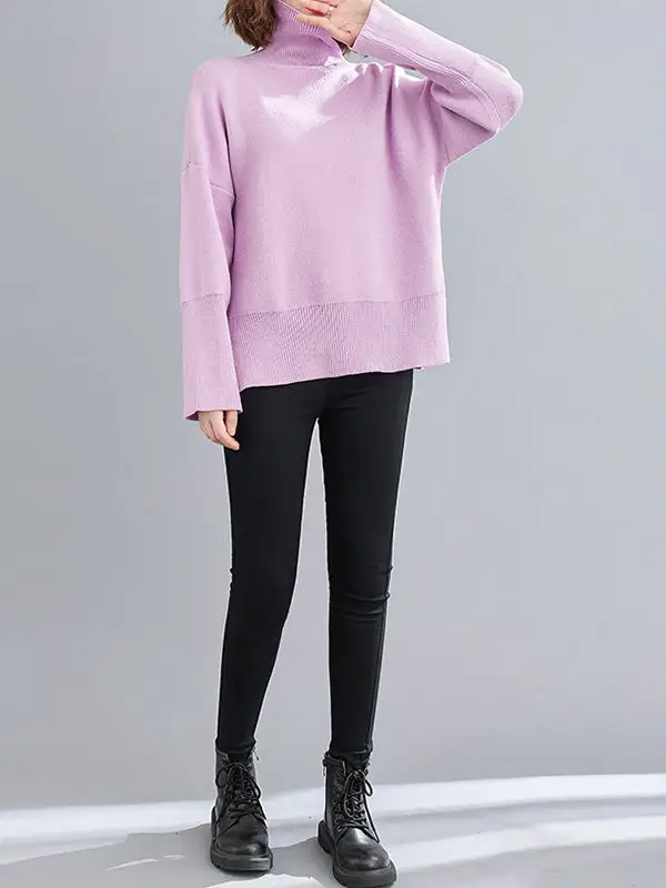 Original Solid High-Neck Knitting Sweater