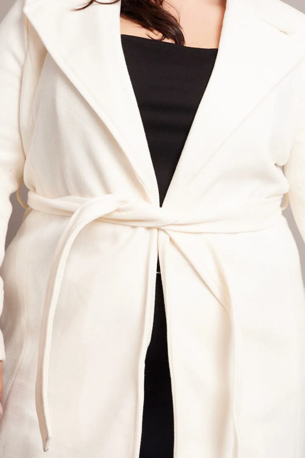 White Long Belted Wrap Coat