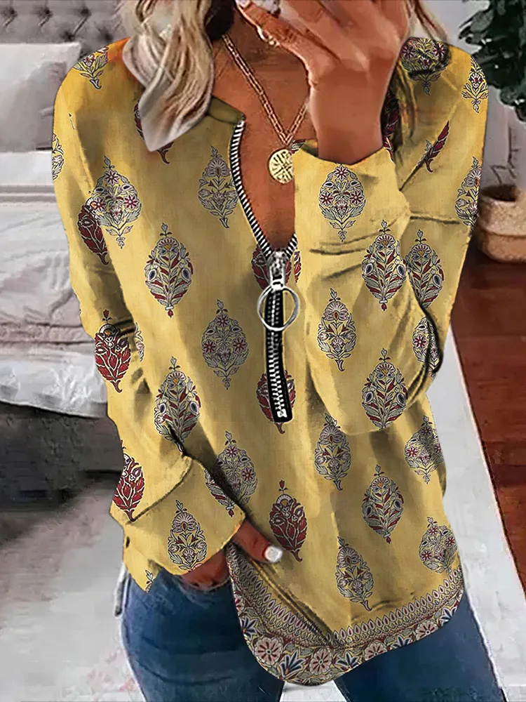 Vintage Ethnic Totem Women'S Zipper Sweatshirt