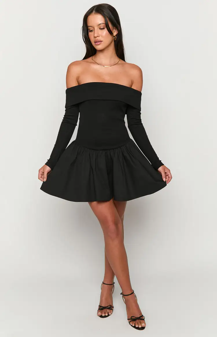 One Dance Black Long Sleeve Mini Dress