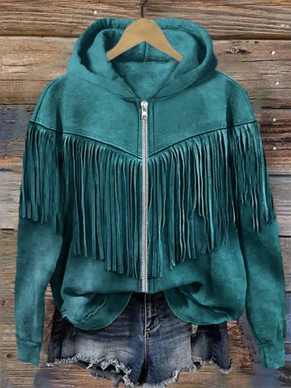 Vintage Tassels Washed Full Zip Hoodie