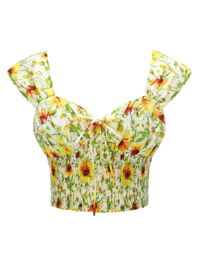 YELLOW SUNFLOWER SWEETHEART COLLAR CROP TOP