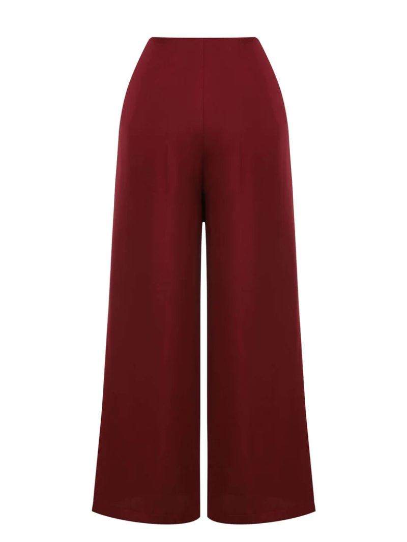 RED 1950S BURGUNDY BUTTON WIDE LEG PANTS