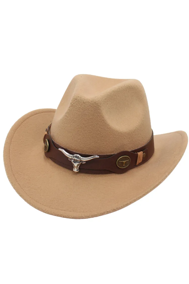 Western Ethnic Cowboy Bull Head Felt Hat