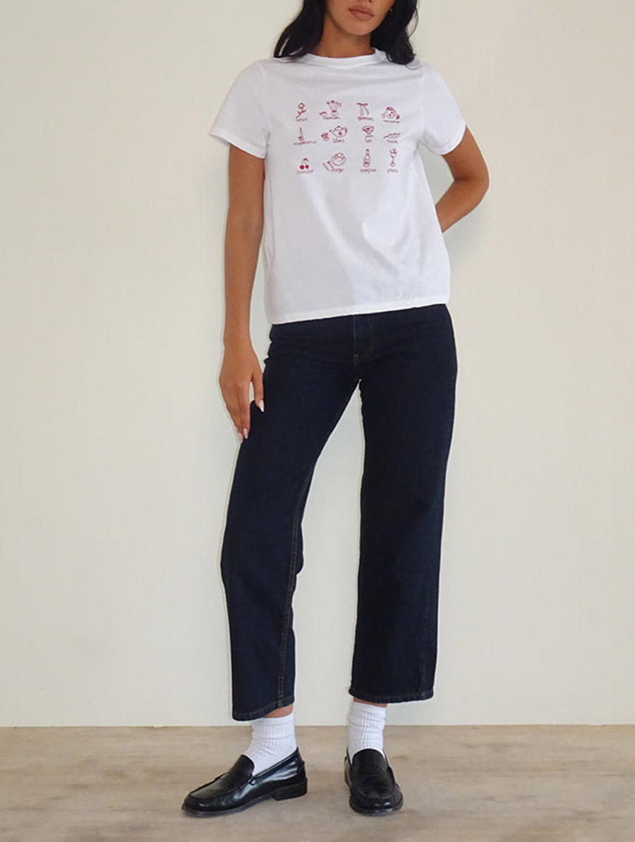 White With Red Star Signs Print Saki Tee