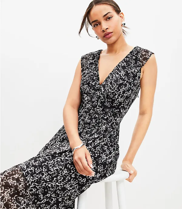 Ikat Buttercup Crinkle Ruffle Midi Dress