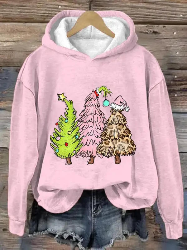 Women's Christmas Tree Print Casual Hoodie