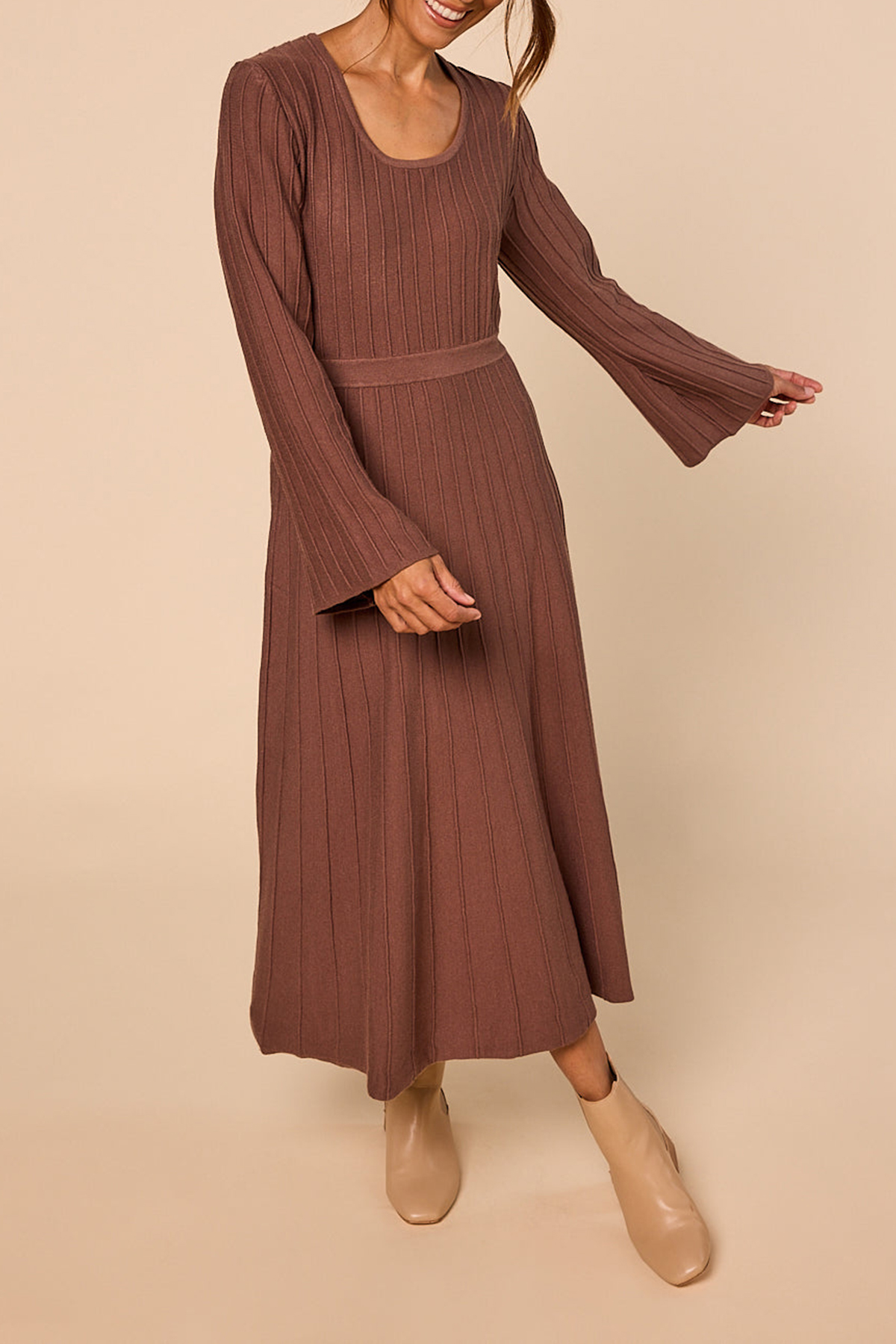 Waisted Knitted Dress in Cacao