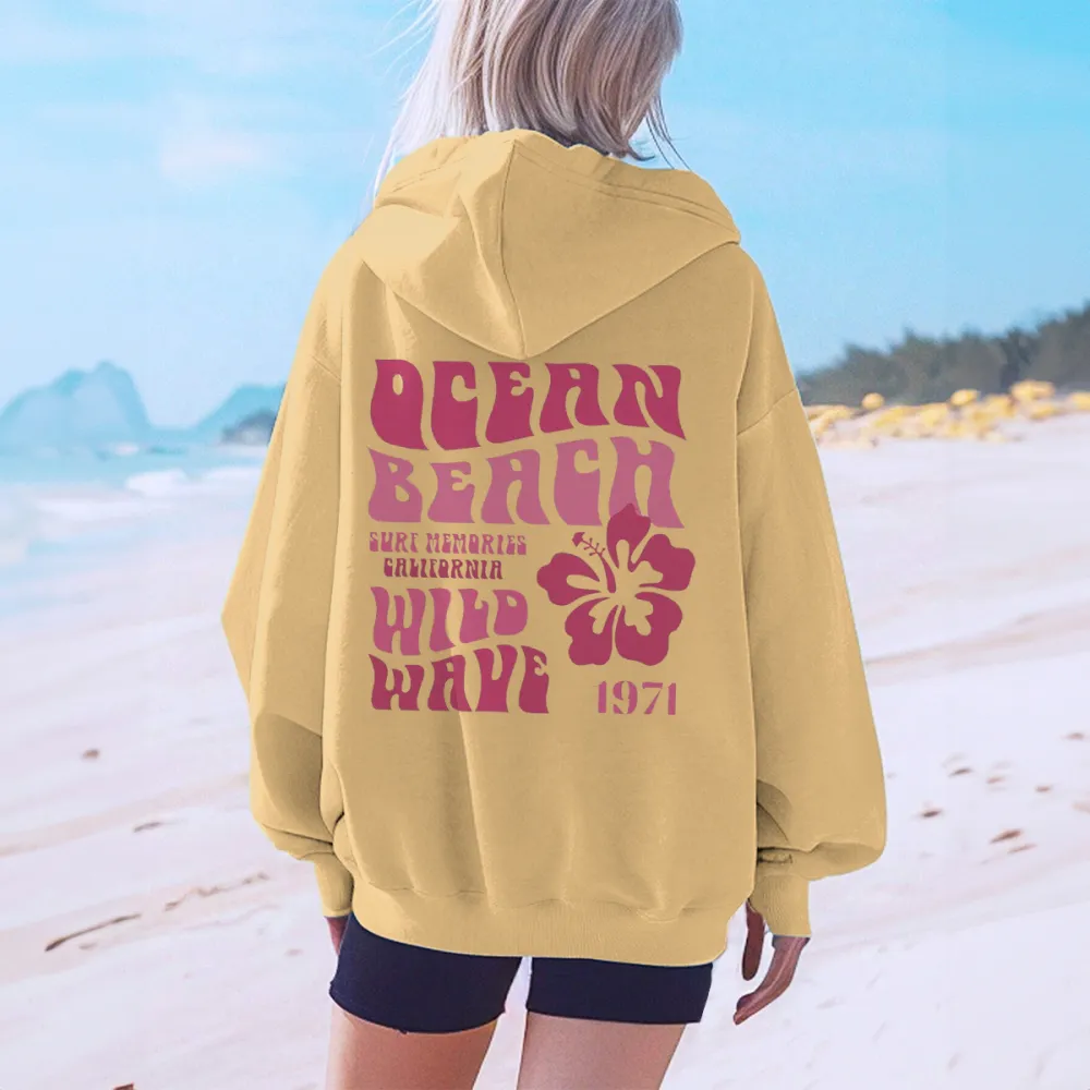 OCEAN BEACH PATTERN PRINTED HOODIE