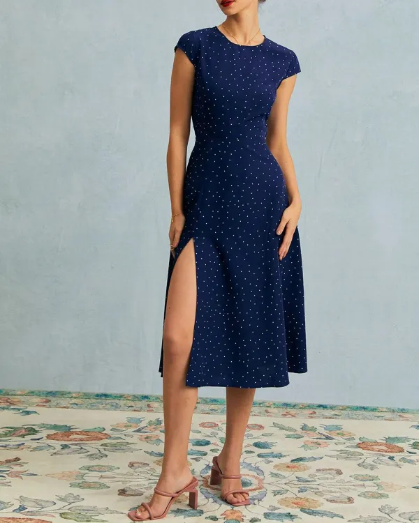 Navy blue dress with hollowed-out back