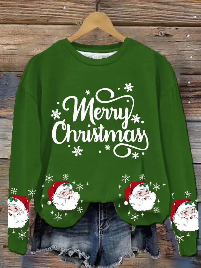 Women's Funny Santa Merry Christmas Printed Sweatshirt