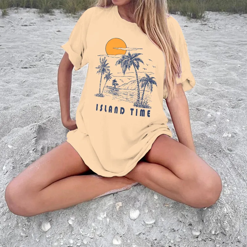 Women's Island Time Pattern Printed Tee