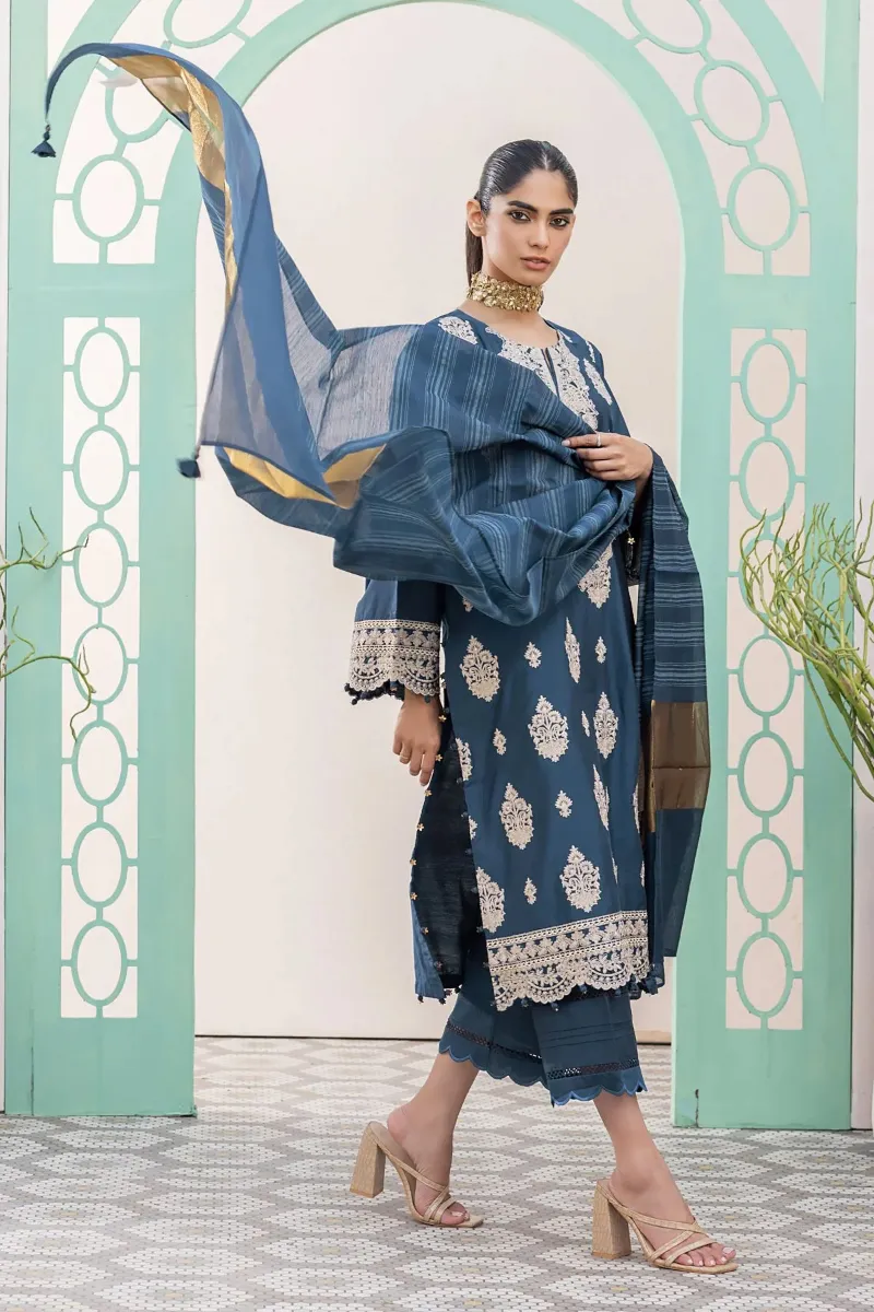 3 Piece Kurta Embroidered | Dupatta& Bottom & Tops | Color Indigo