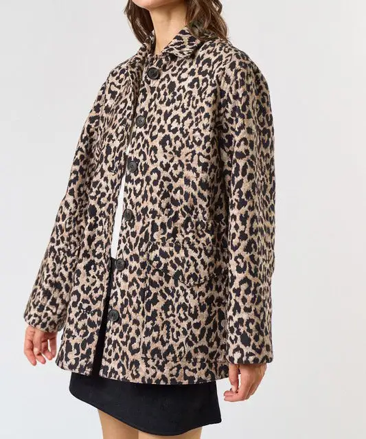 Leopard Button Down Jacket - Brown