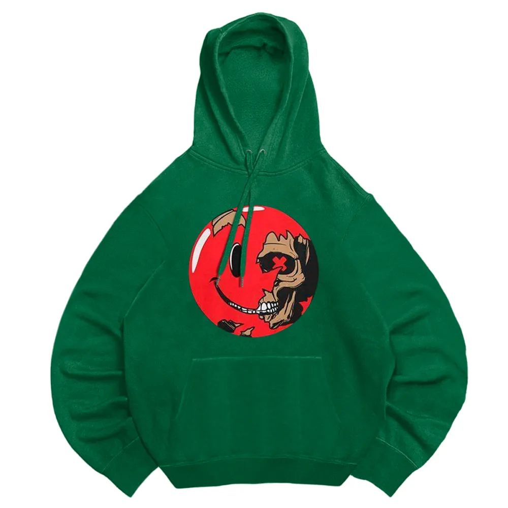 Red smiley hooded sweatshirt