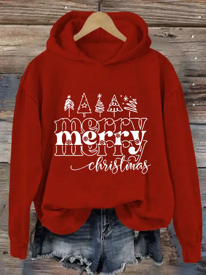 Women's Merry Christmas Christmas Tree Printing Casual Hoodie