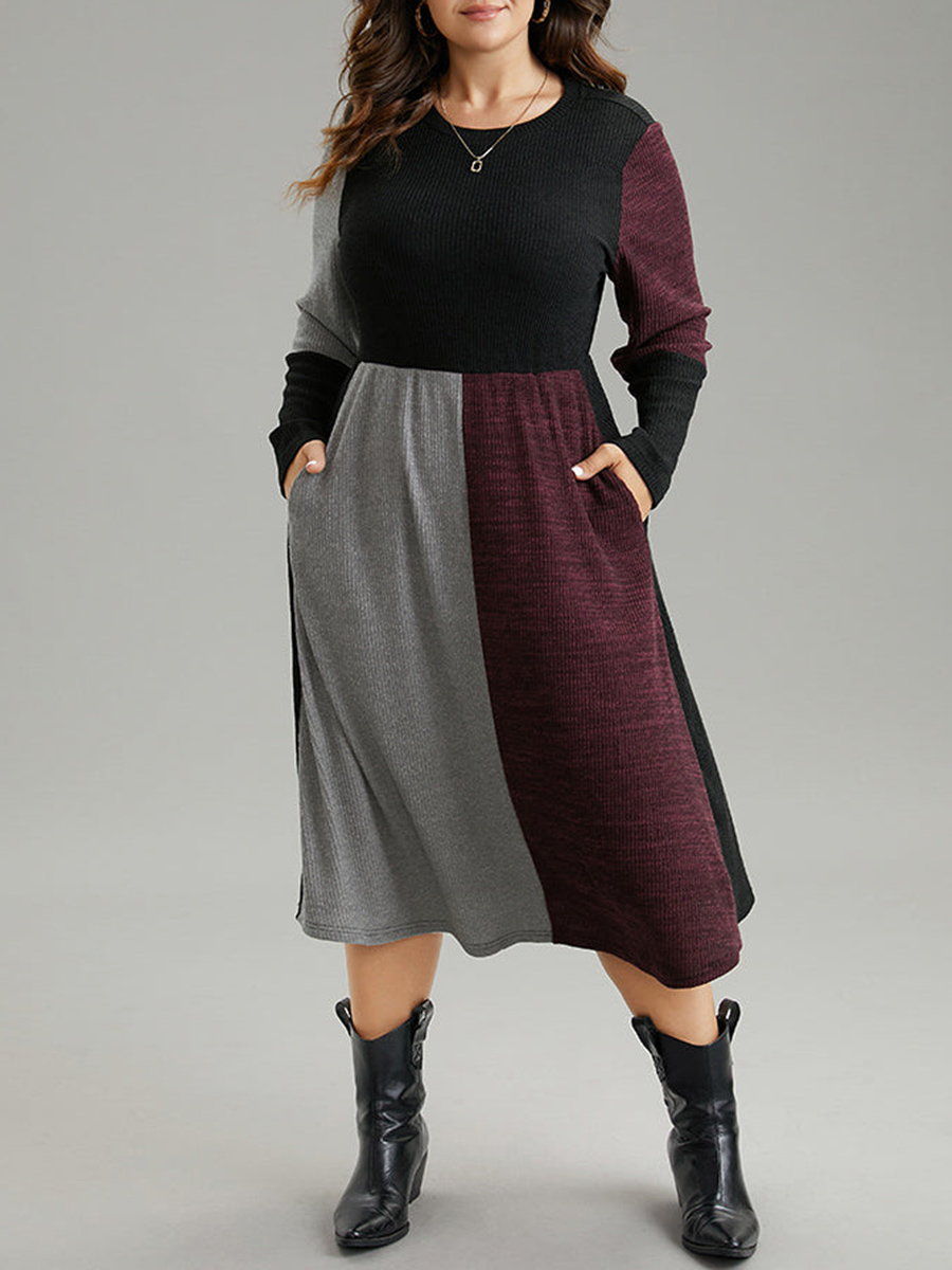 Elegant senior color combination waist dress MIDI skirt