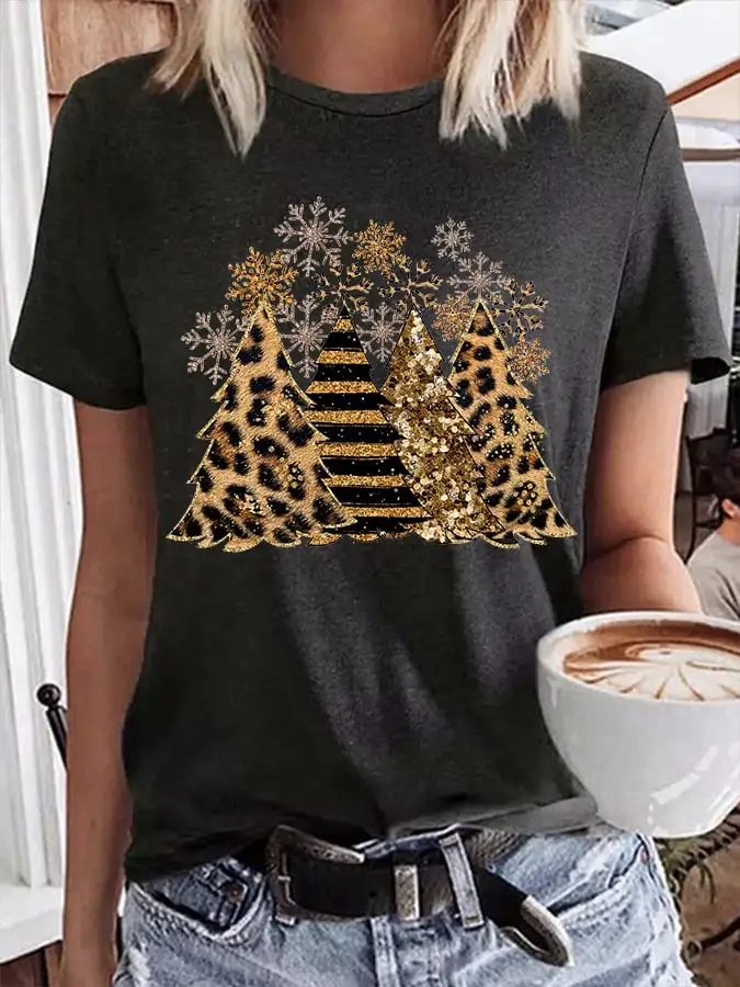 Women's Leopard   Tree Print Crew Neck T-Shirt