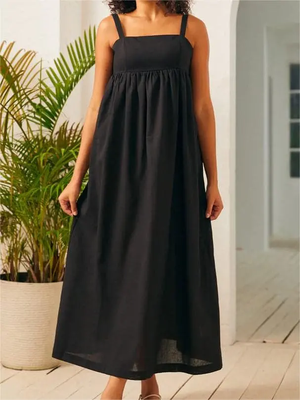 Black Adjustable Square Neck Dresses