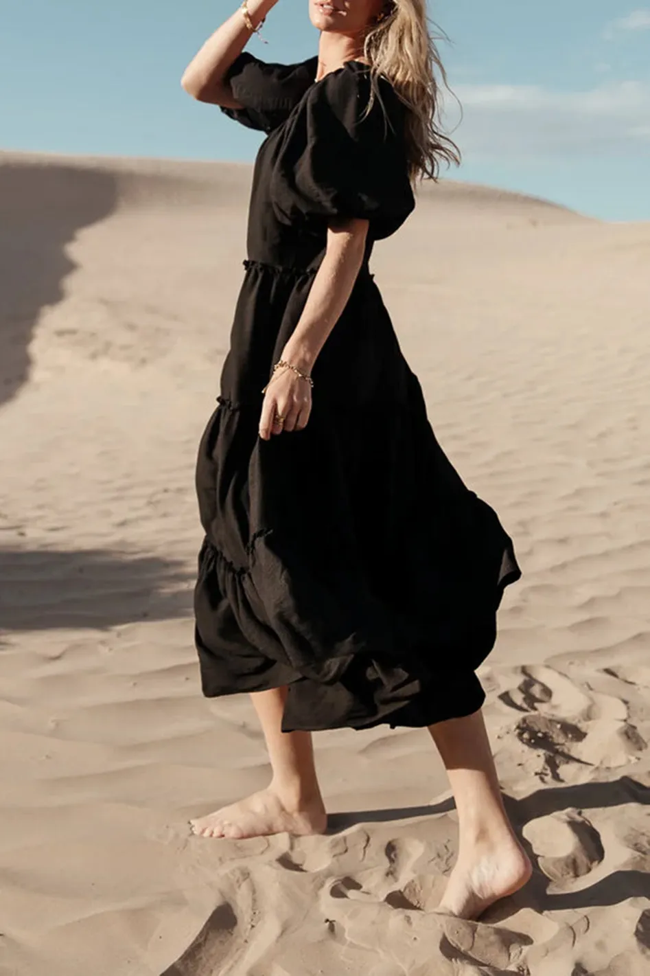 CORINNE TIERED MAXI DRESS IN BLACK