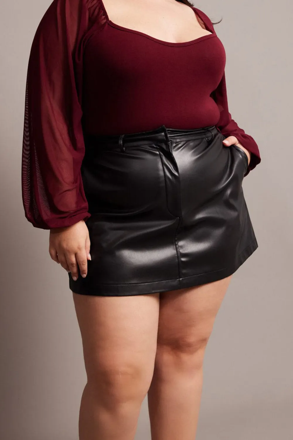 Black Faux Leather A-line Mini Skirt