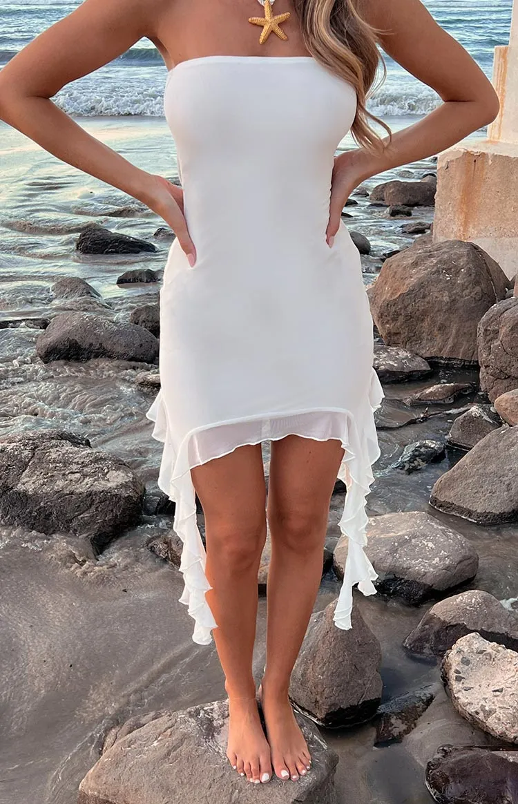 Iris White Ruffle Mesh Mini Dress