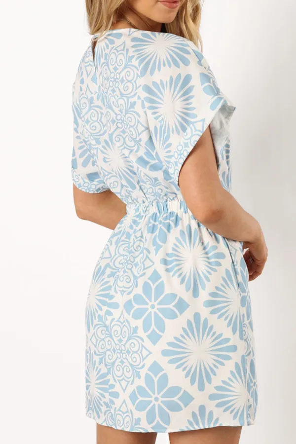 ANESSA WRAP MINI DRESS - BLUE PRINT