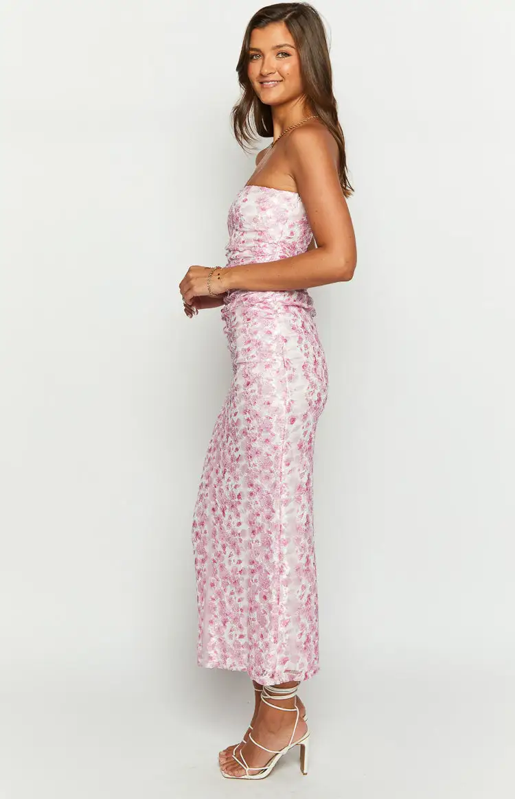 Imogen Pink Floral Print Strapless Maxi Dress