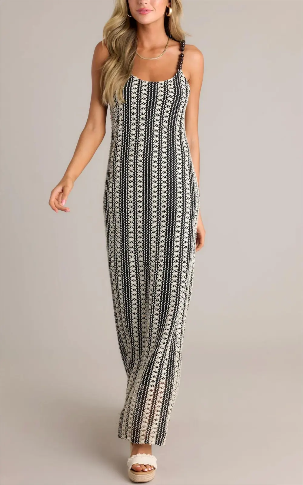 REGAL RHAPSODY 100% COTTON BLACK STRIPE KNIT MAXI DRESS