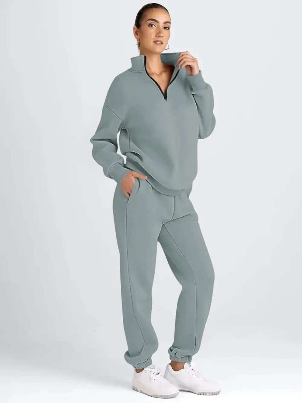 2 Piece Sweatsuits Long Sleeve Half Zip Pullover and Baggy Sweatpants