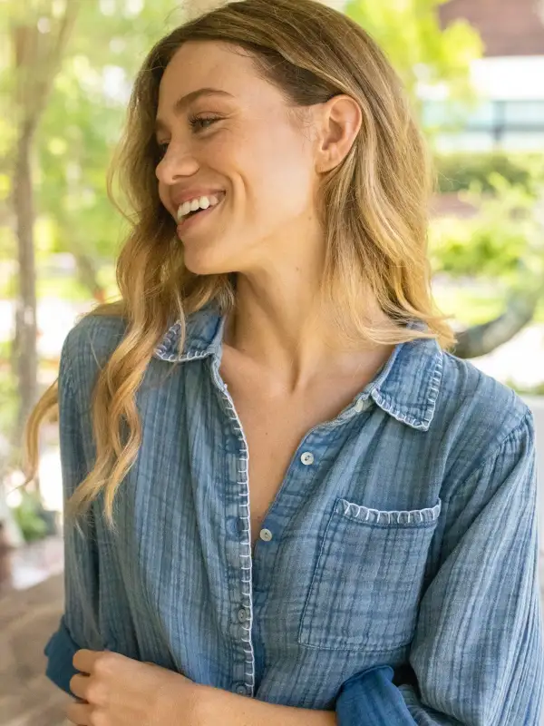 Lola Tie Cotton Button Down - Denim