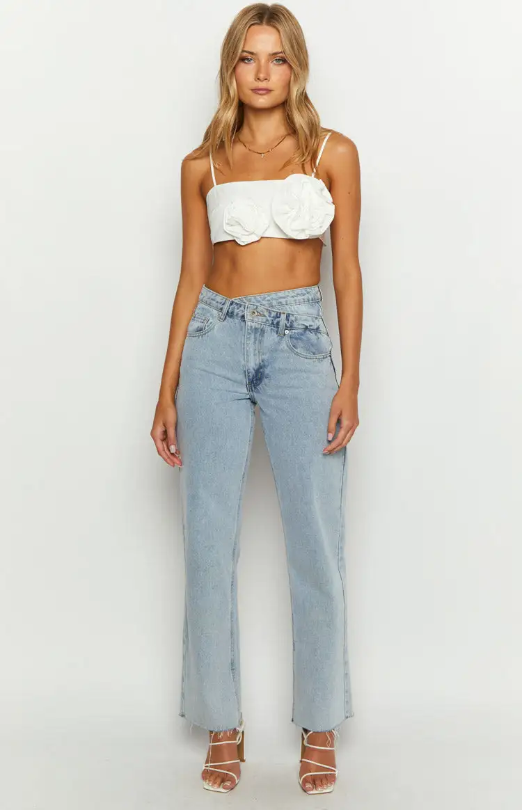 Snowy Petals White Rose Crop Top