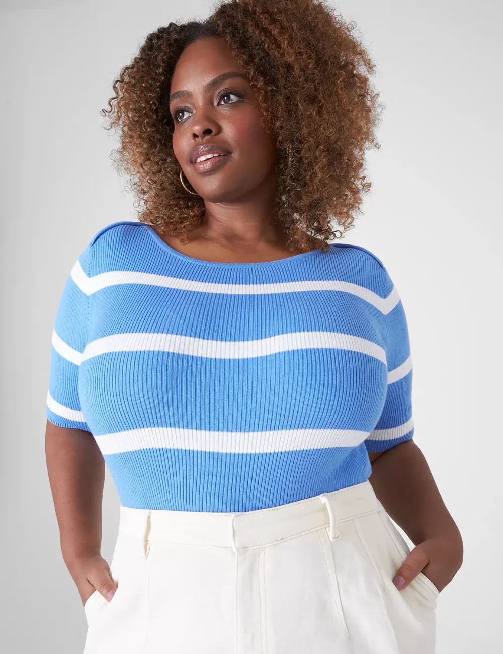 Fitted Striped Boatneck Sweater