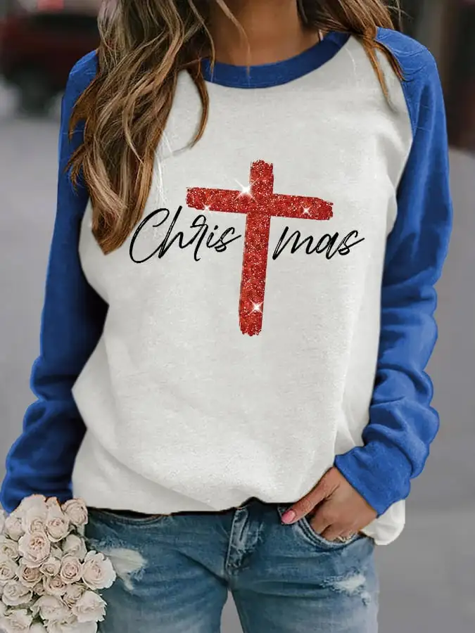 Retro Christmas Faith Cross Print Sweatshirt