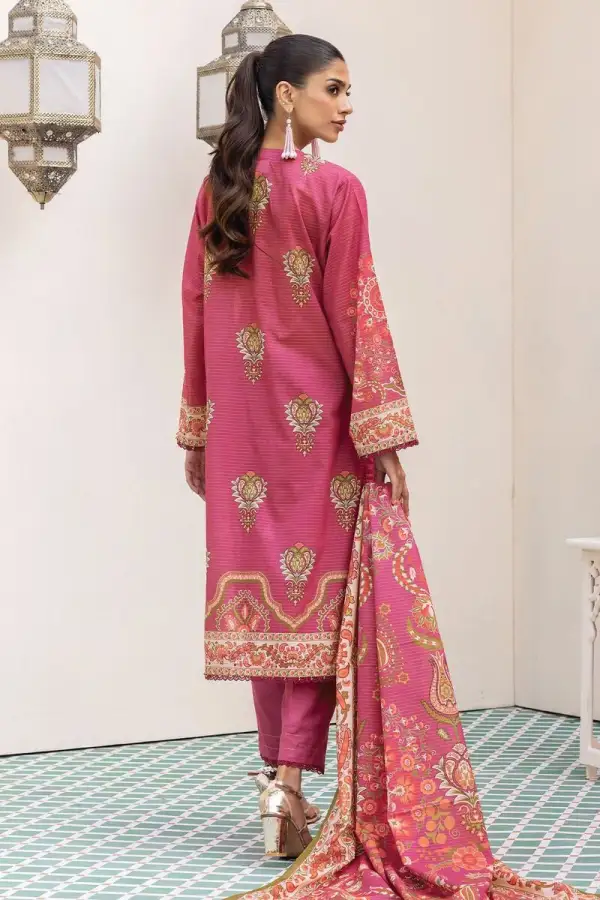 3 Piece Kurta Embroidered | Dupatta& Bottom & Tops | Color coral