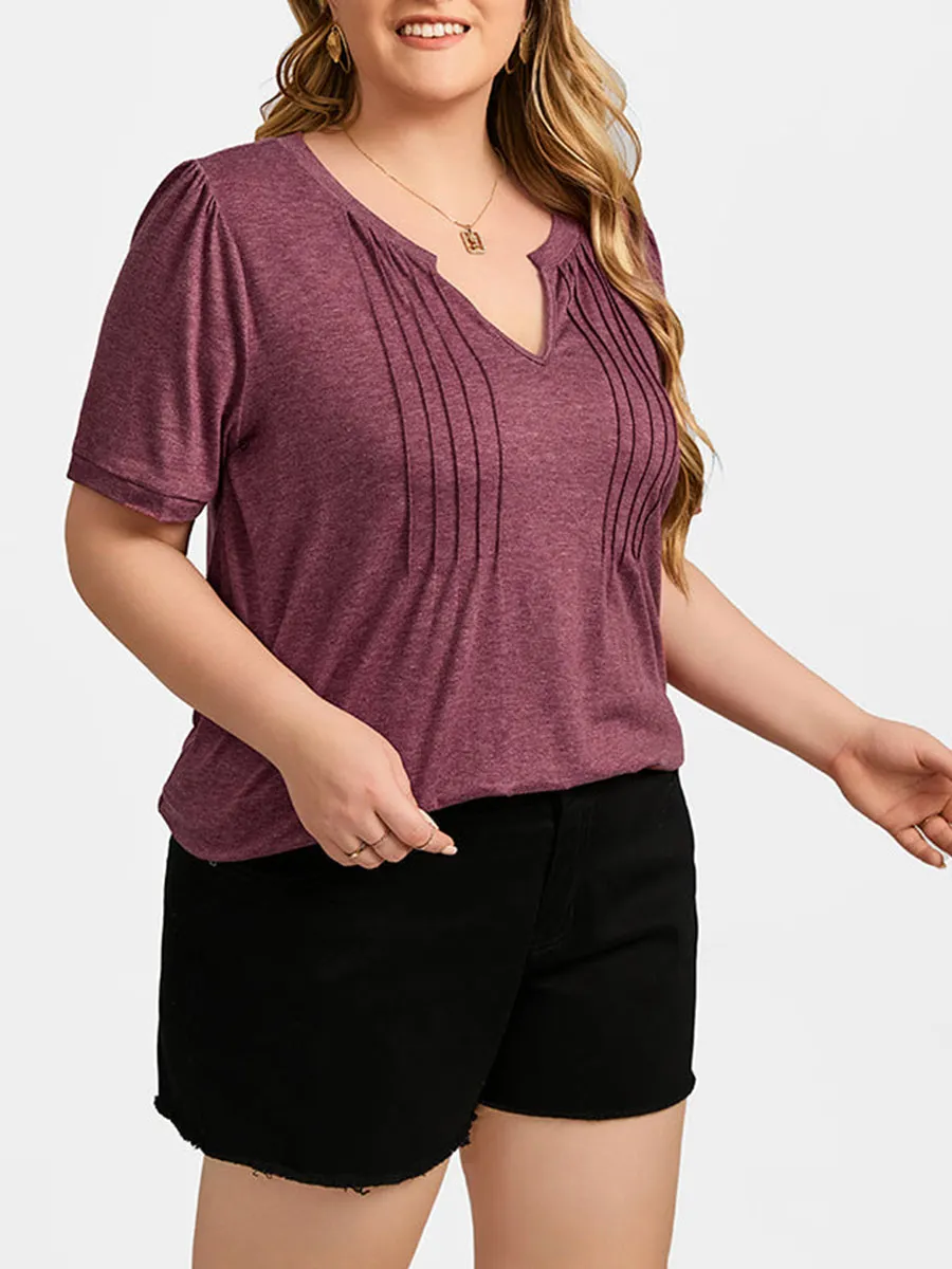 Plus Ruched V-Neck Ruffle Sleeve Tee