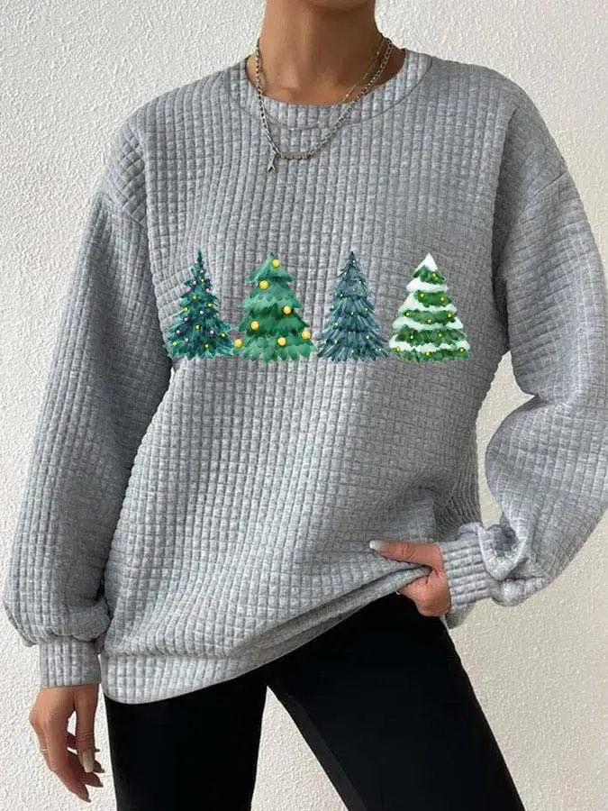 Women's Christmas Tree Casual Waffle Sweatshirt